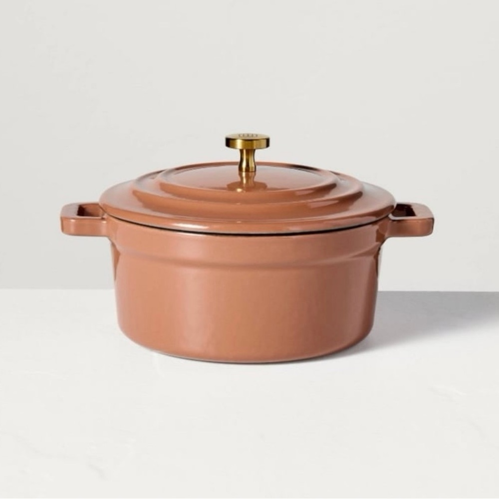 Pumpkin Orange Brown Hearth & Hand Enameled Cast Iron Mini Dutch Oven 0.5qt FALL